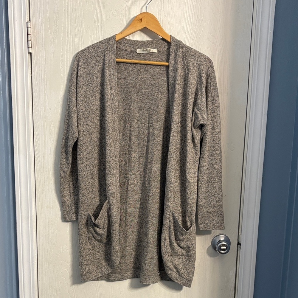 Cozy Tan/ Gray Open Front Cardigan